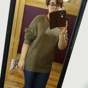 Pendleton V-Neck Cable Knit Sweater 100% cotton. Oversized Comfy Look